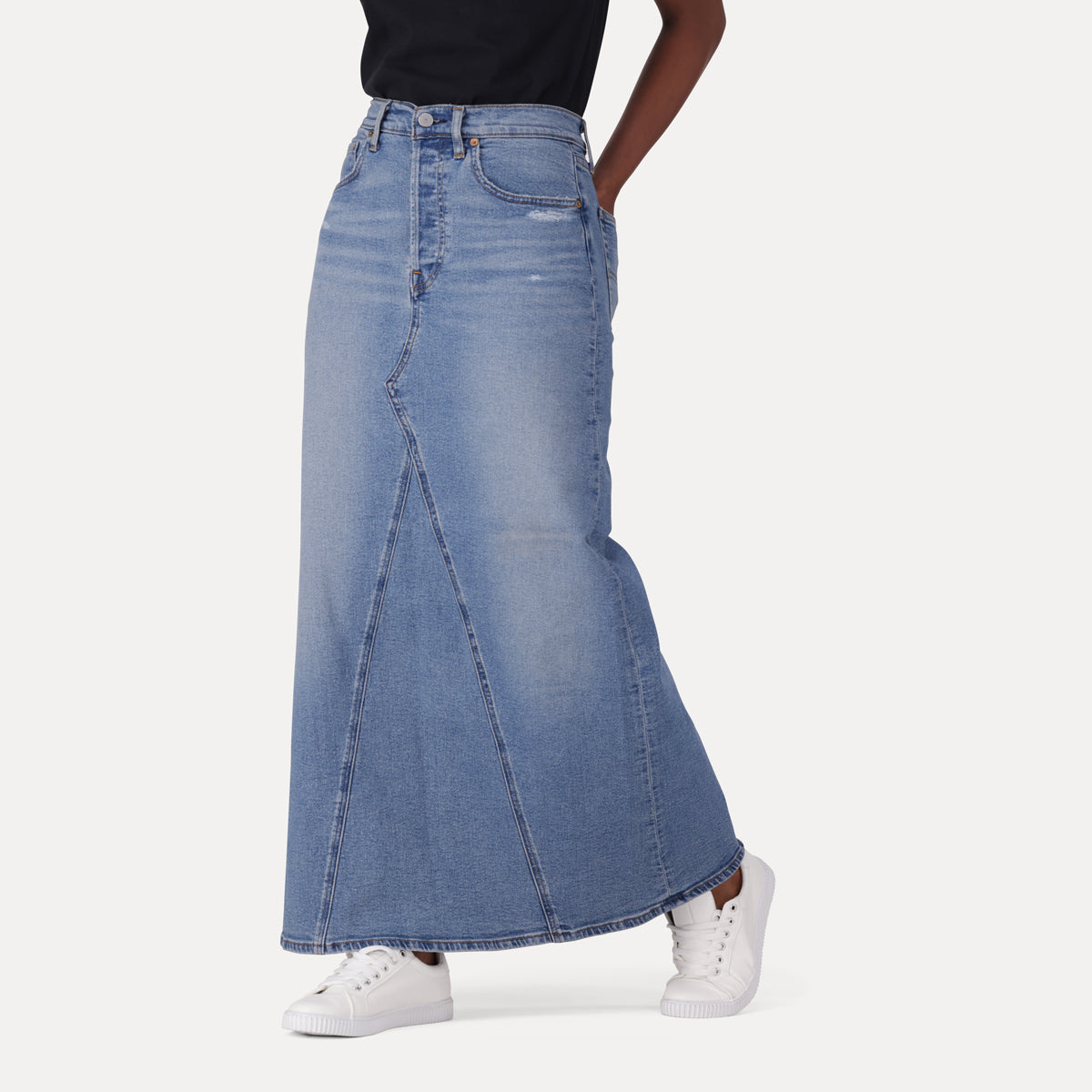 LEVI'S® WOMEN'S LONG ICON SKIRT - MED INDIGO - WORN IN