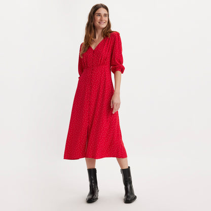 LS BRESLIN DRESS SINEAD DOT SCRIPT RED P - RED