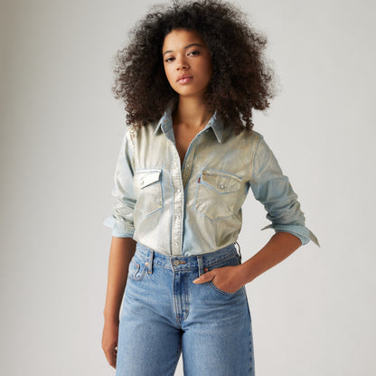 LEVI'S® WOMEN'S ICONIC WESTERN SHIRT - MED INDIGO - FLAT FINISH