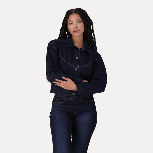 LEVI'S® WOMEN'S SHRUNKEN '90S TRUCKER JACKET - DARK INDIGO - WORN IN