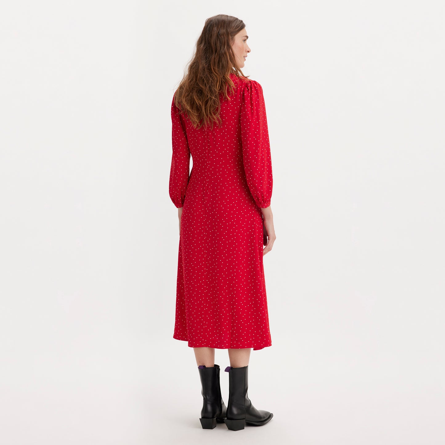 LS BRESLIN DRESS SINEAD DOT SCRIPT RED P - RED