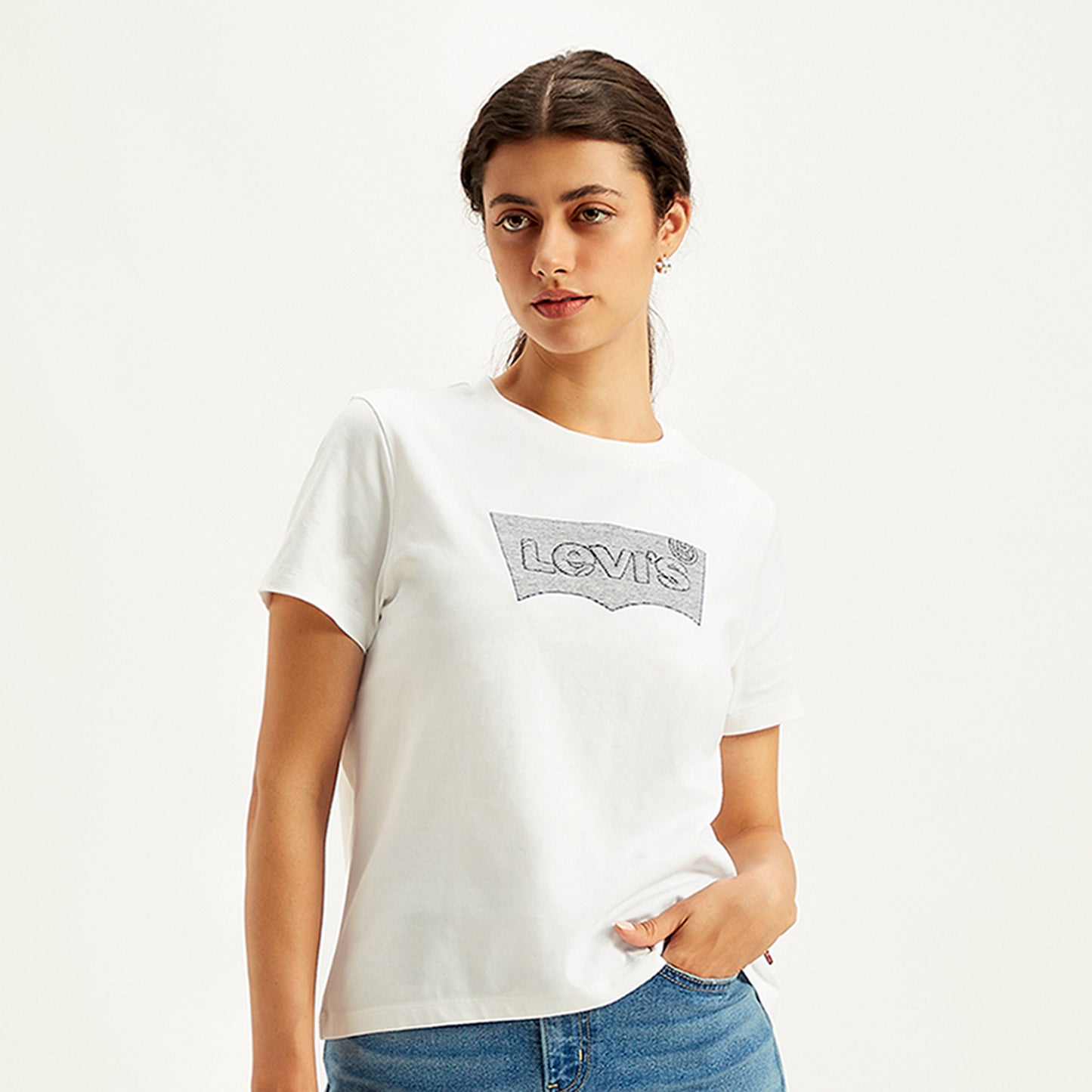 WOMEN'S BRAND LOGO STRAIGHT FIT T-SHIRT - WHITE