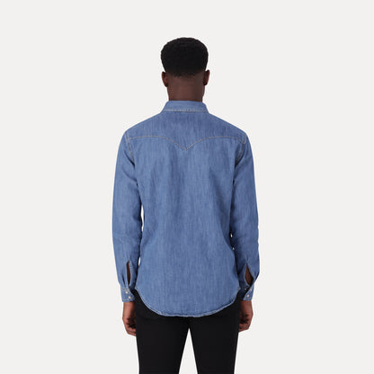 LEVI'S® MEN'S CLASSIC STANDARD FIT WESTERN SHIRT - MED INDIGO - WORN IN