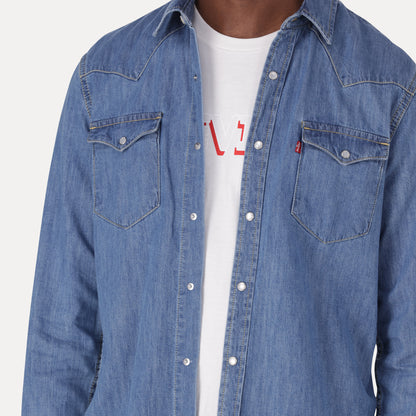 LEVI'S® MEN'S CLASSIC STANDARD FIT WESTERN SHIRT - MED INDIGO - WORN IN