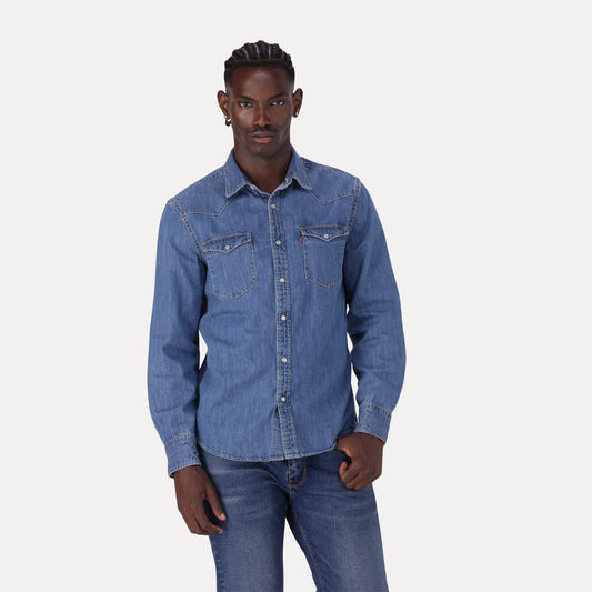 LEVI'S® MEN'S CLASSIC STANDARD FIT WESTERN SHIRT - DARK INDIGO - WORN IN