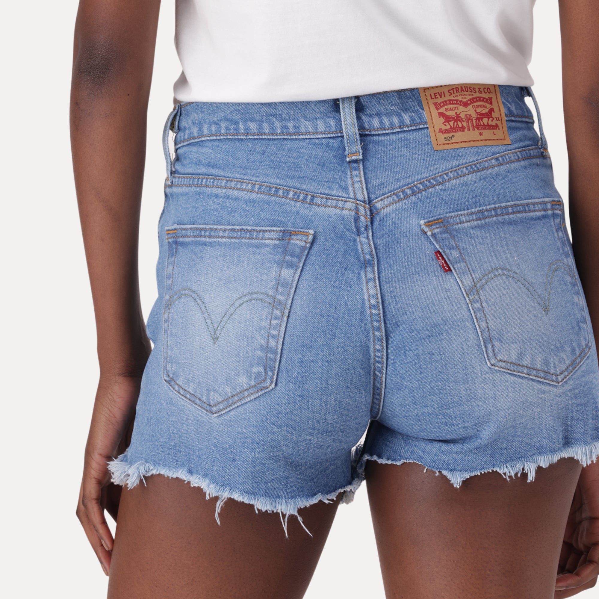 501 high rise denim shorts best sale