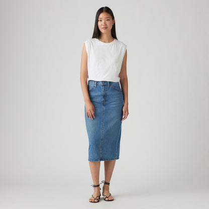 LEVI'S® WOMEN'S HIGH-RISE SLIT SKIRT - DARK INDIGO - WORN IN