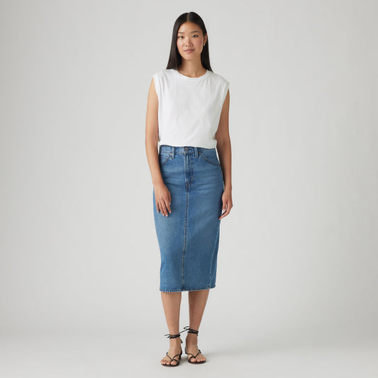 LEVI'S® WOMEN'S HIGH-RISE SLIT SKIRT - DARK INDIGO - WORN IN