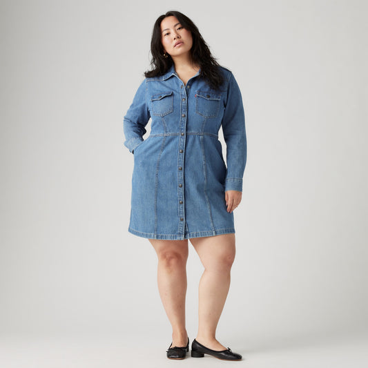 LEVI'S® WOMEN'S FLYNN WESTERN DRESS (PLUS SIZE) - MED INDIGO - WORN IN