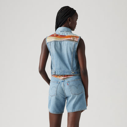 LEVI'S® WOMEN'S EMBROIDERED XS VEST - MED INDIGO - WORN IN