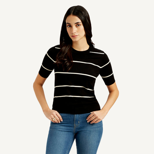 LEVI’S® WOMEN'S STRIPED CREW NECK TOP - BLACK