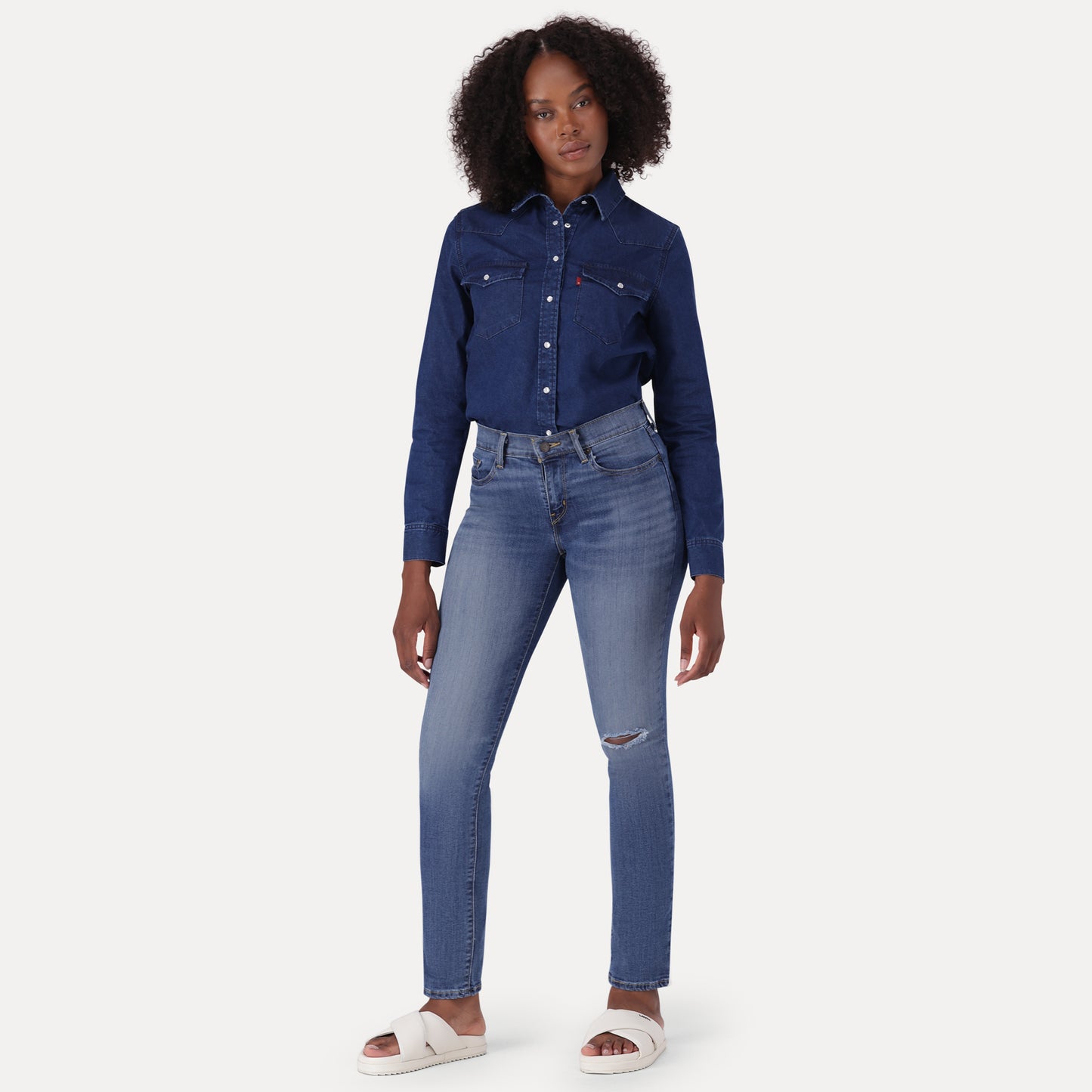 LEVI'S®CURVY STRAIGHT ZA - MED INDIGO - WORN IN