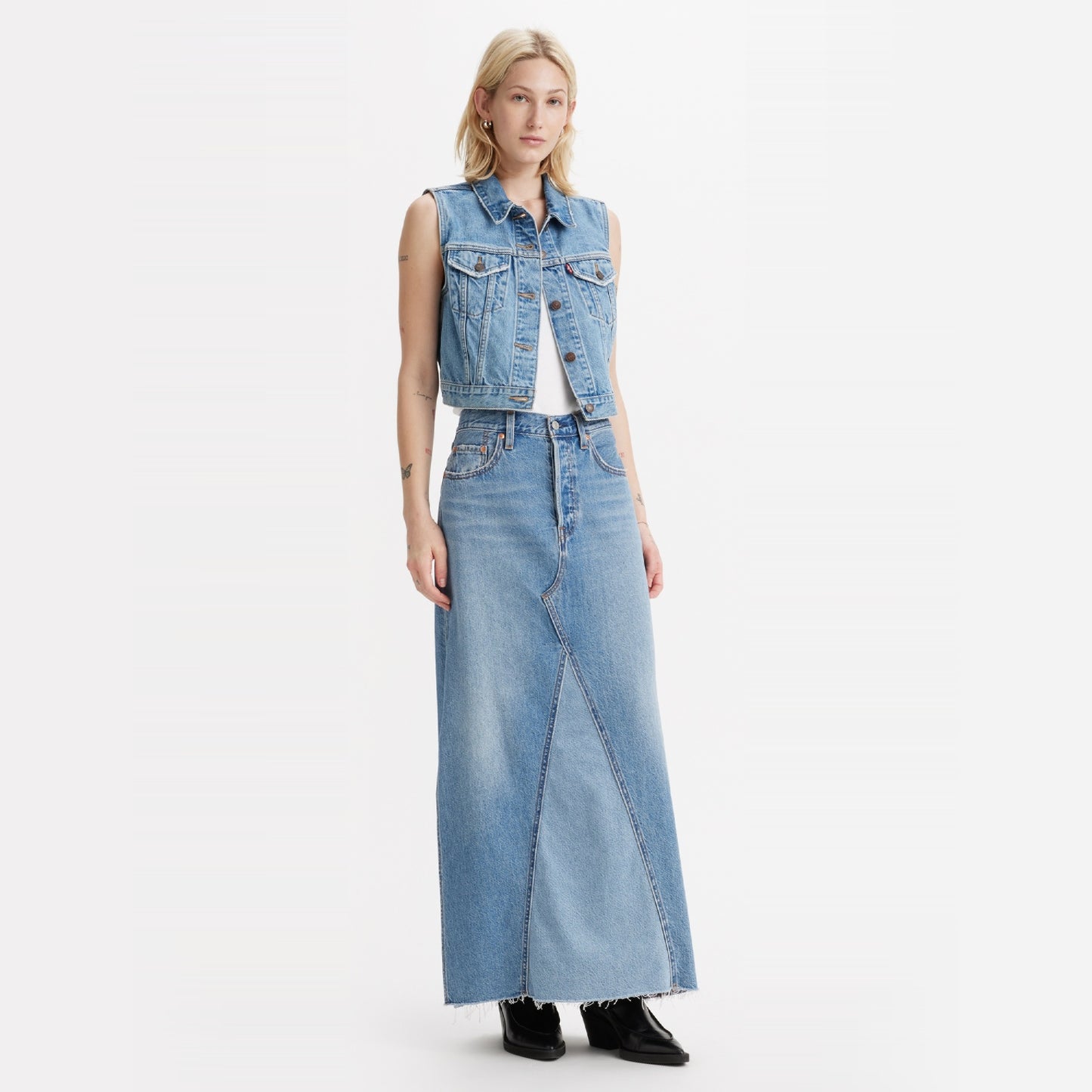 LEVI'S® WOMEN'S ICON LONG SKIRT - MED INDIGO - WORN IN