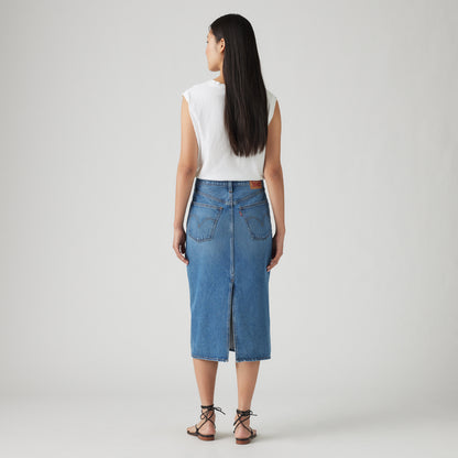 LEVI'S® WOMEN'S HIGH-RISE SLIT SKIRT - DARK INDIGO - WORN IN