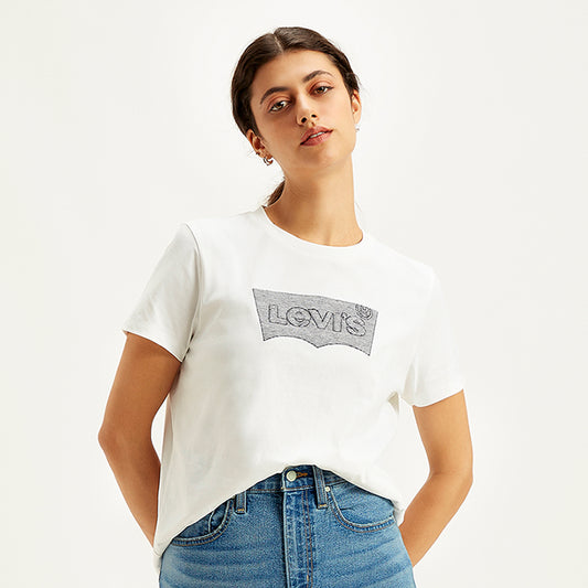 WOMEN'S BRAND LOGO STRAIGHT FIT T-SHIRT - WHITE