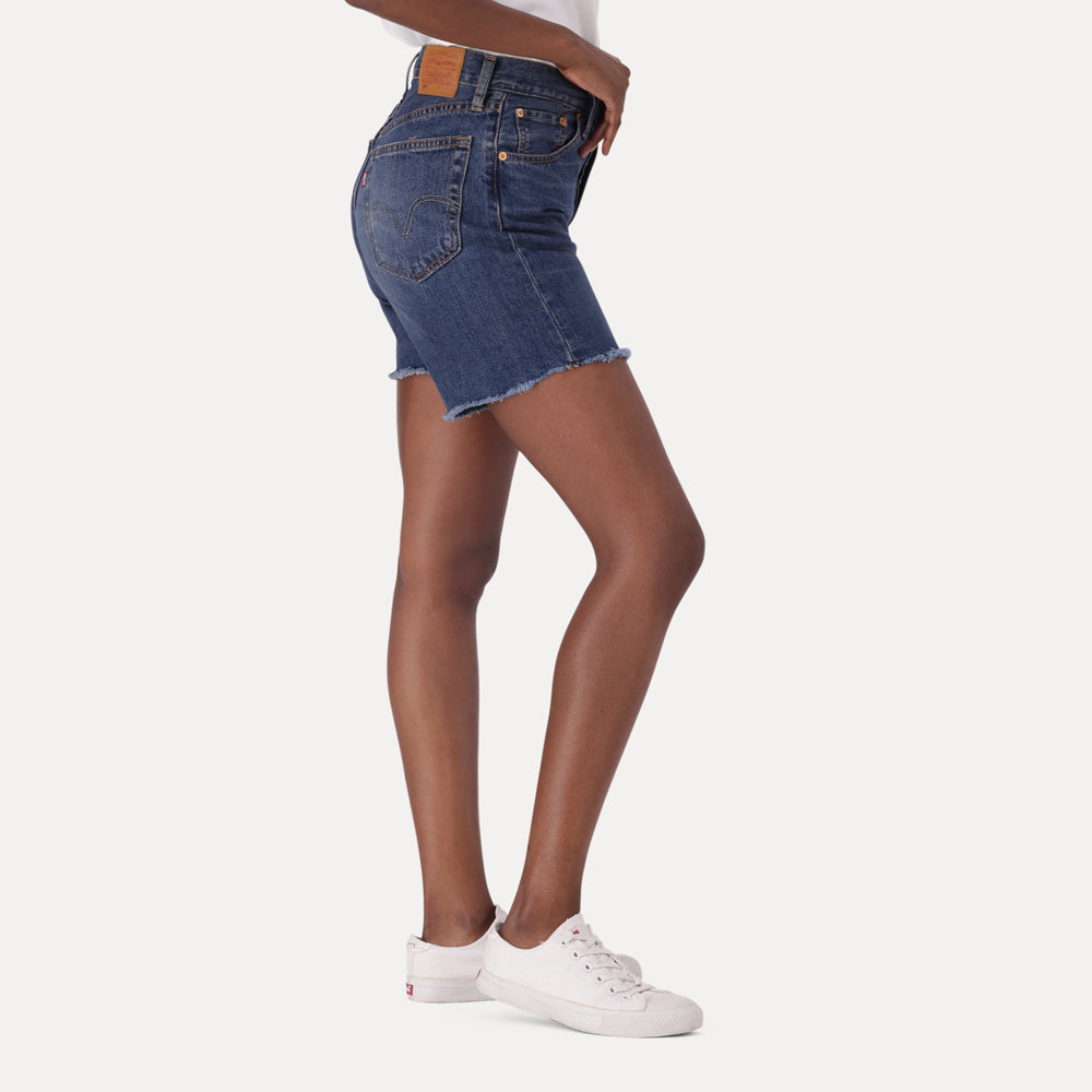 LEVI'S® WOMEN'S 501® MID-THIGH SHORTS - DARK INDIGO - WORN IN