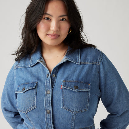 LEVI'S® WOMEN'S FLYNN WESTERN DRESS (PLUS SIZE) - MED INDIGO - WORN IN