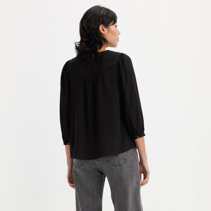 HALSEY 3/4 SLV BLOUSE CAVIAR - BLACK