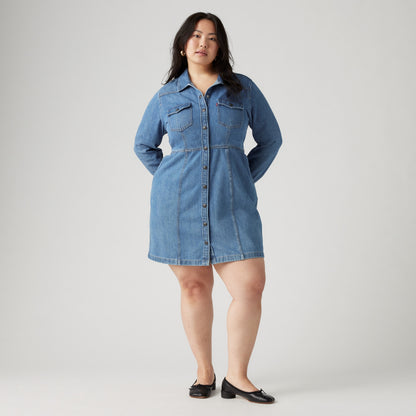 LEVI'S® WOMEN'S FLYNN WESTERN DRESS (PLUS SIZE) - MED INDIGO - WORN IN