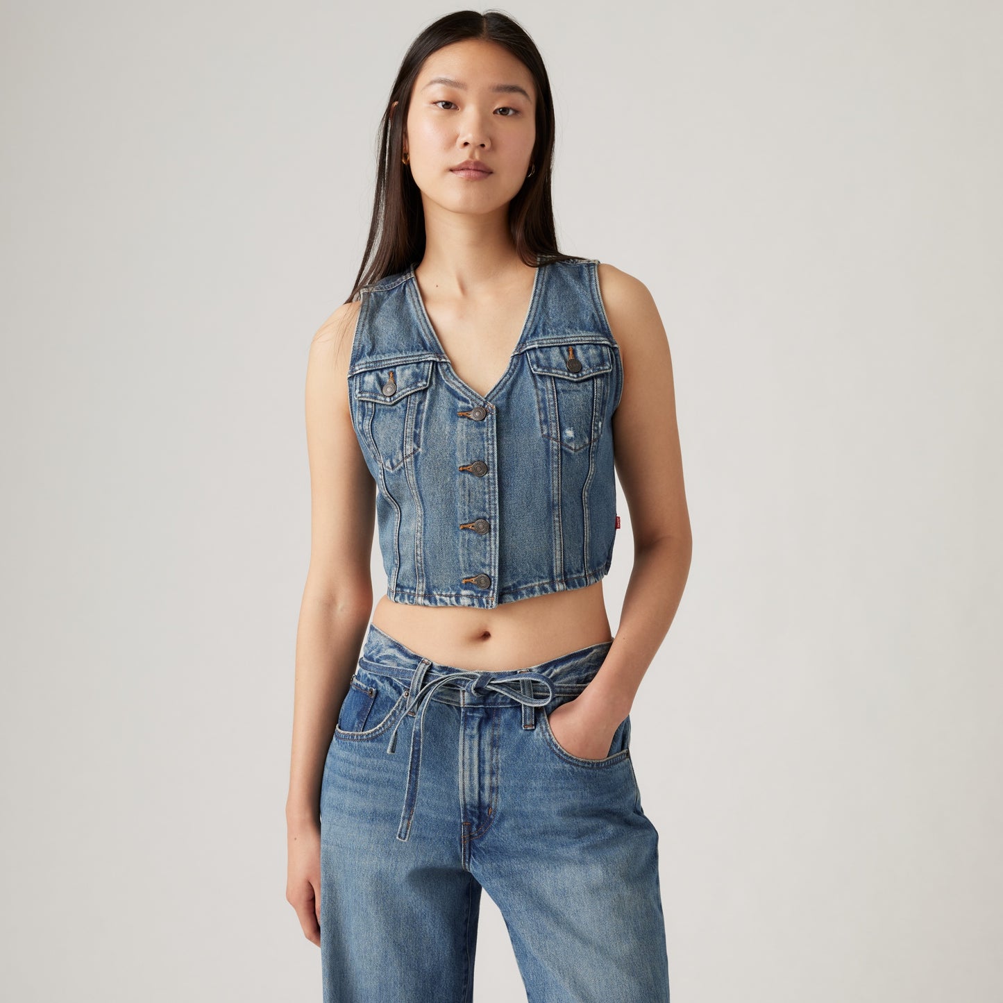 LEVI'S® WOMEN'S BELLA DENIM CORSET - MED INDIGO - WORN IN