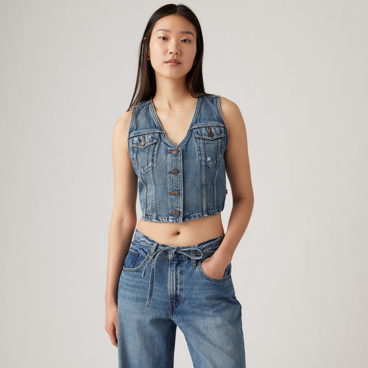 LEVI'S® WOMEN'S BELLA DENIM CORSET - MED INDIGO - WORN IN