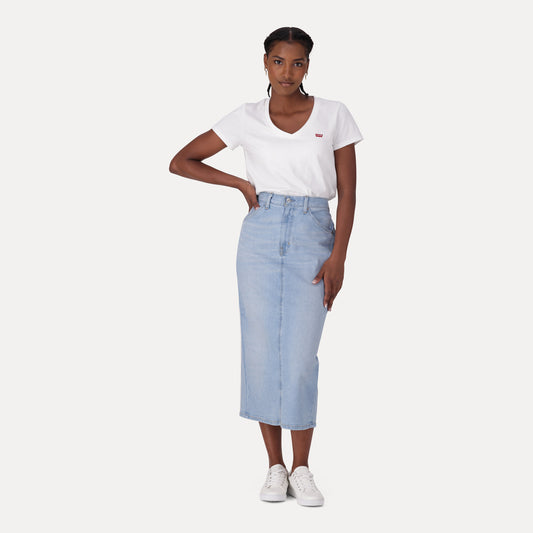 LEVI'S® WOMEN'S HIGH-RISE SLIT SKIRT - LIGHT INDIGO - WORN IN