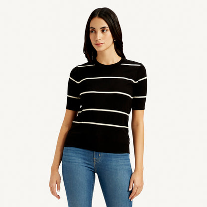 LEVI’S® WOMEN'S STRIPED CREW NECK TOP - BLACK