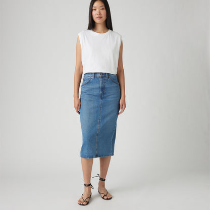 LEVI'S® WOMEN'S HIGH-RISE SLIT SKIRT - DARK INDIGO - WORN IN