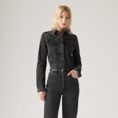 LEVI'S® WOMEN'S SLIM TAILORED TRUCKER JACKET - MED INDIGO - WORN IN