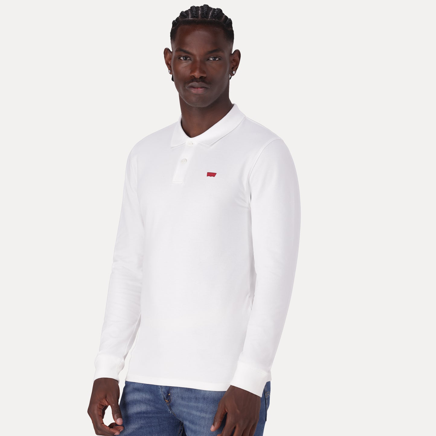 LEVI'S® MEN'S LONG-SLEEVE SLIM HOUSEMARK POLO - WHITE