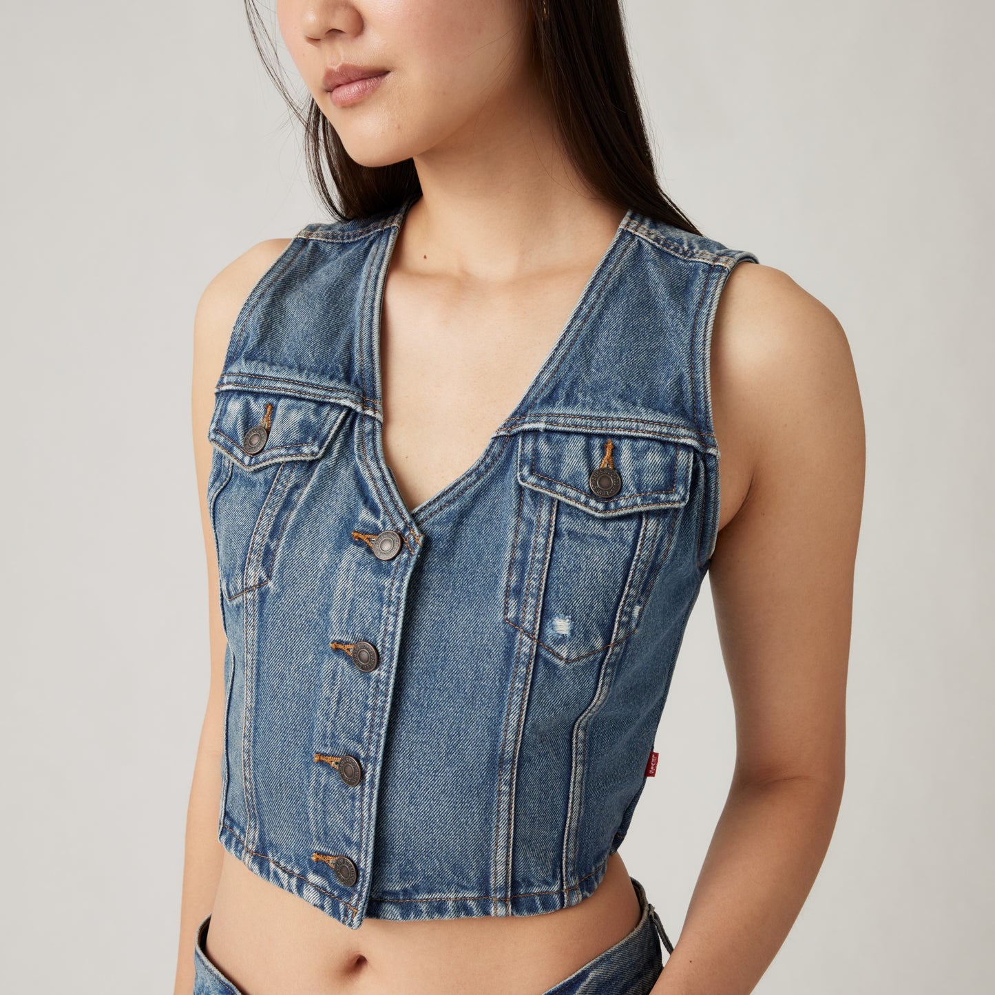 LEVI'S® WOMEN'S BELLA DENIM CORSET - MED INDIGO - WORN IN