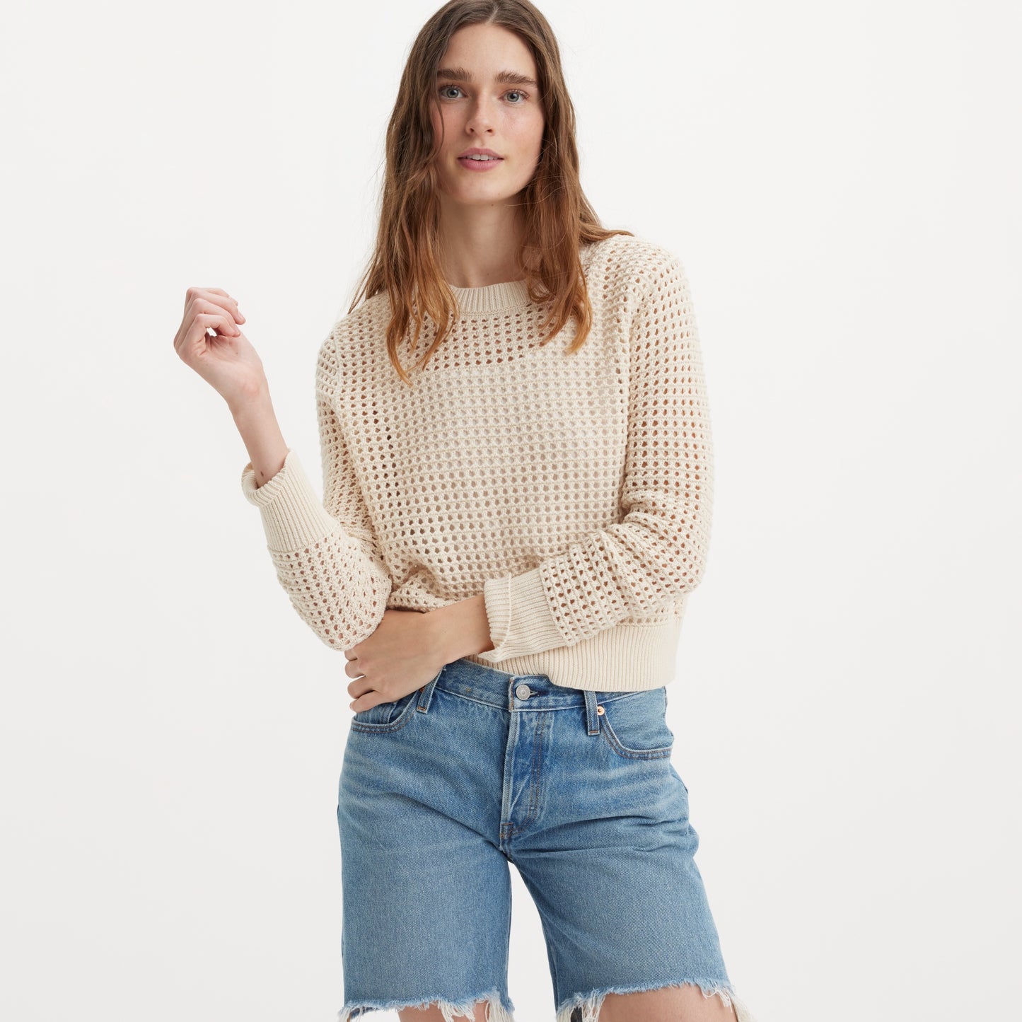 LEVI'S® WOMEN'S SUPERBLOOM CROCHET LONG-SLEEVE TOP - NEUTRAL