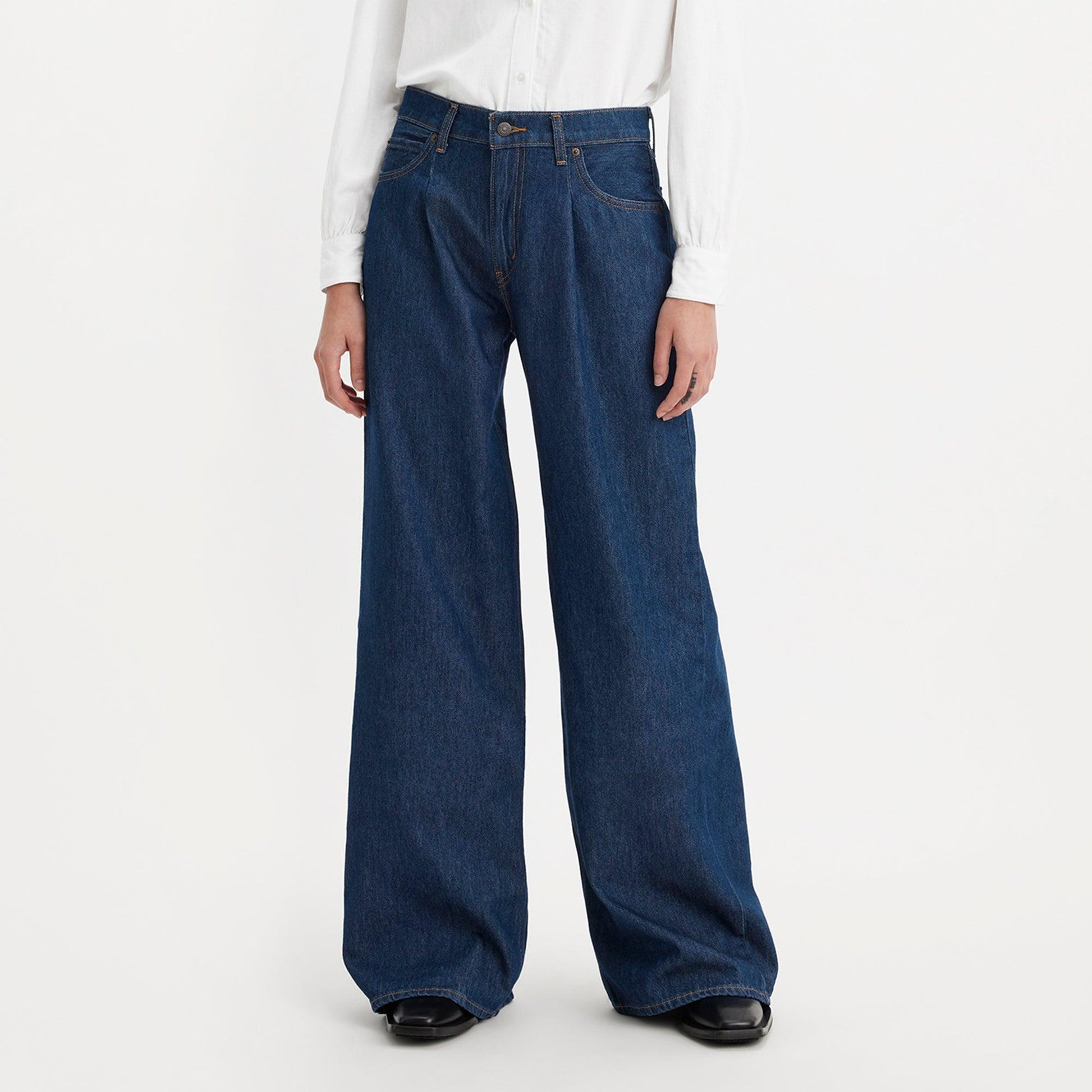 BAGGY DAD WIDE-LEG JEANS - DARK INDIGO - FLAT FINISH