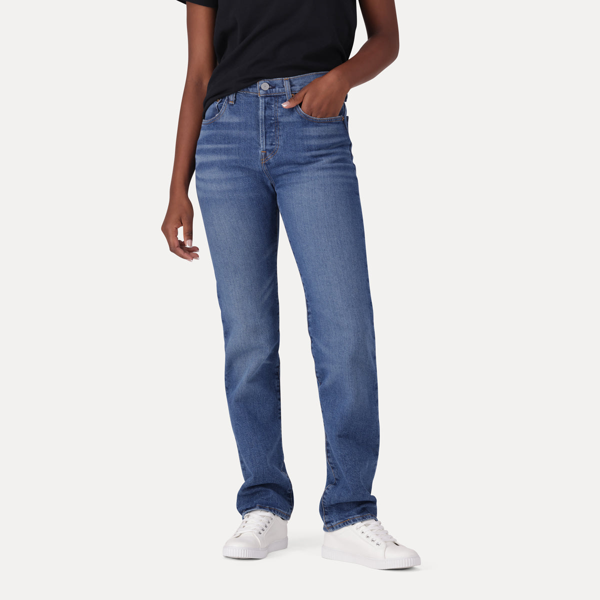 LEVI'S® WOMEN'S 501® ORIGINAL CROPPED JEANS - MED INDIGO - WORN IN