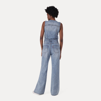 LEVI'S® WOMEN'S DENIM WIDE-LEG JUMPSUIT - MED INDIGO - WORN IN