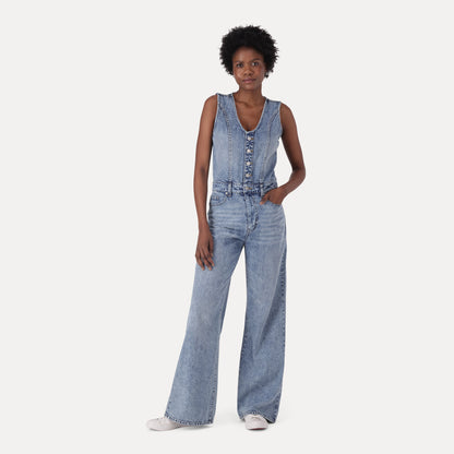 LEVI'S® WOMEN'S DENIM WIDE-LEG JUMPSUIT - MED INDIGO - WORN IN