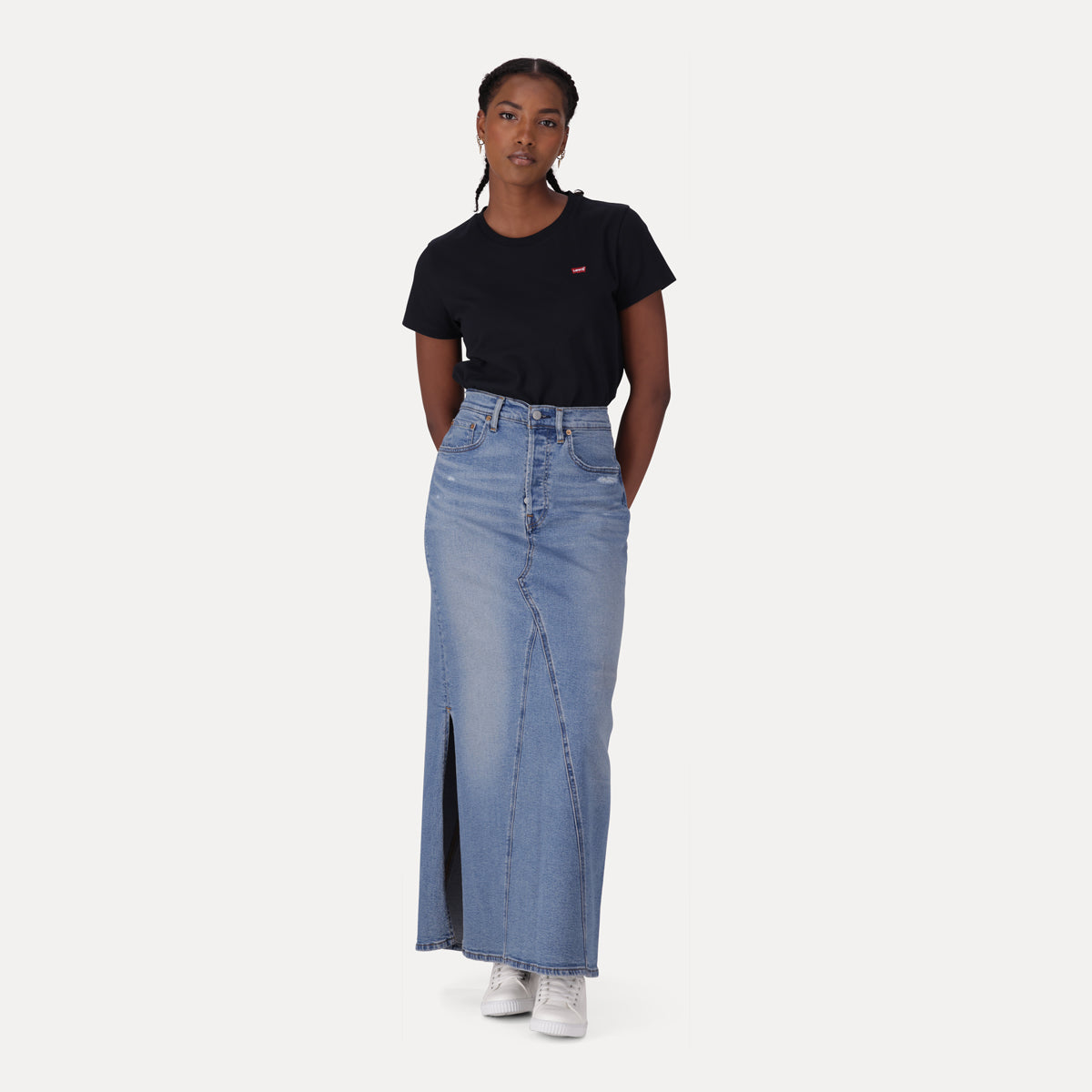 LEVI'S® WOMEN'S LONG ICON SKIRT - MED INDIGO - WORN IN