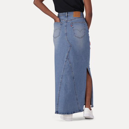 LEVI'S® WOMEN'S LONG ICON SKIRT - MED INDIGO - WORN IN