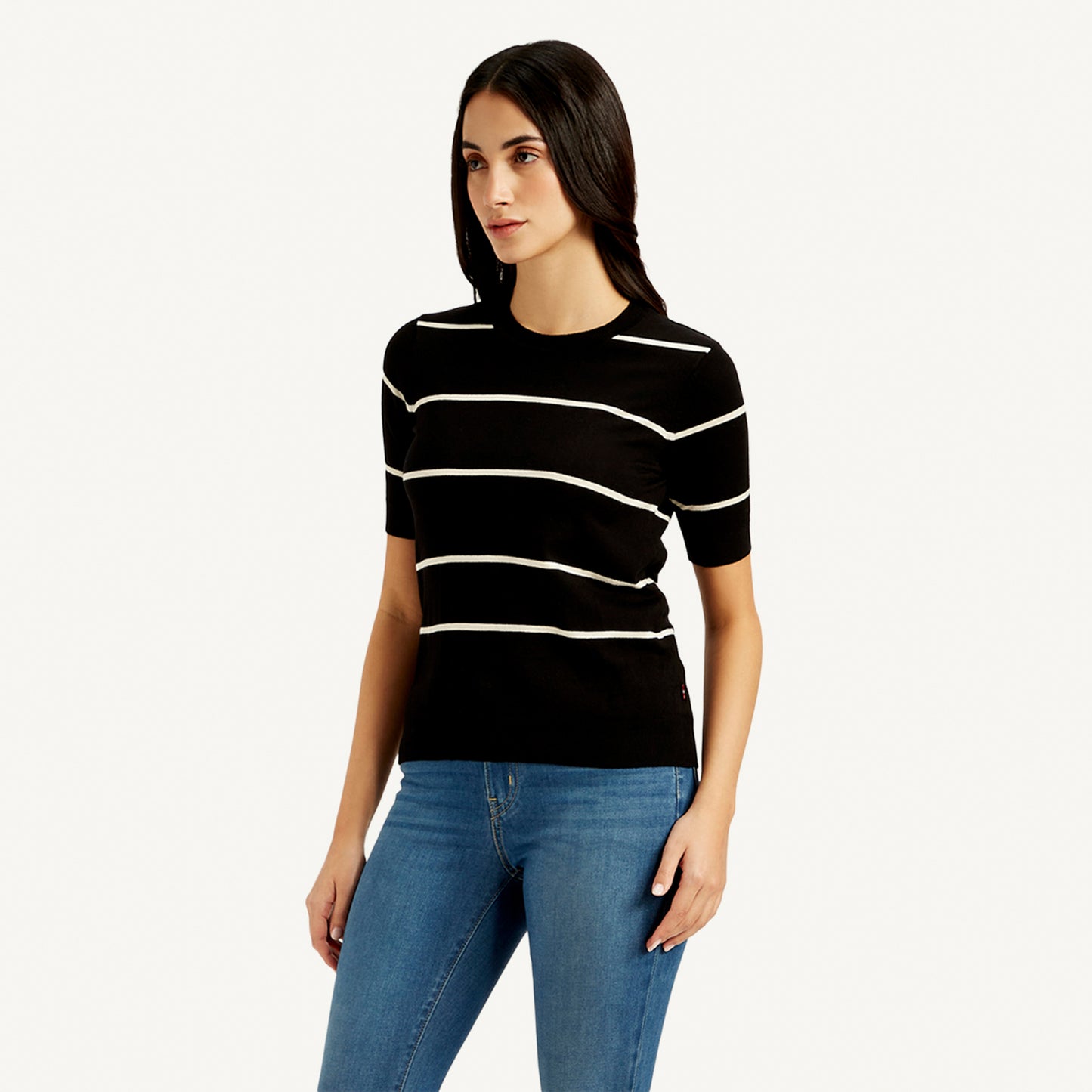 LEVI’S® WOMEN'S STRIPED CREW NECK TOP - BLACK