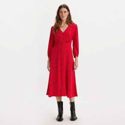 LS BRESLIN DRESS SINEAD DOT SCRIPT RED P - RED